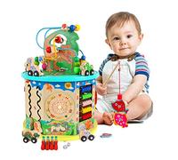 Wooden Activity Cube Toy 12 in 1 Wooden Shape Sorter Baby Activity Centres Bead Maze Abacus Puzzle Gear Counting Clock Fishing Ludo Dinosaur Track Car Montessori Toys for 3 4 5 6 7 Boy Girl Toddler