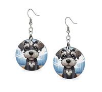 Wooden Adorable Schnauzer Earrings for Women Lightweight Dangle Earrings Ethnic Geometric Round Earring Vintage Retro Jewelry Gift for Daily Wear Wedding Party Graduation
