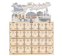 Wooden Advent Calendar with Drawers and LED Light 24 Day Countdown to Christmas Deer Carving Rustic Wooden Xmas Advent Calendar for Kids and Adults Home Decor