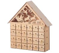 Wooden Advent Calendar with Drawers House-shaped Empty Advent Calendar To Fill with Santa Riding Sleigh Carving 24 Day LED Fillable 202 4Advent 2024