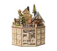 Wooden Advent Calendar Wooden Advent Calendar with 24 Drawers LED Lighted Christmas Advent Calendar with Music Empty Advent Calendar to Fill Yourself Countdown Holiday Gifts Christmas Decorations (A)