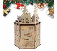 Wooden Advent Calendar Wooden Advent Calendar with 24 Drawers LED Lighted Christmas Advent Calendar with Music Empty Advent Calendar to Fill Yourself Countdown Holiday Gifts Christmas Decorations (B)