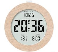 Wooden Alarm Clock, LCD Digital Clock, Silent Nightstand Clock with Date Temperature Display, Soft Backlight for Bedroom Office(2106 Circle)