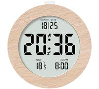 Wooden Alarm Clock With LCD Display For Date And Temperature Silent Non-Ticking Bedside Clock Modern Minimalist Wood Desk Clock For Bedroom Office Living Room Decor(2106 Circle)