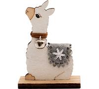 Wooden Alpaca Ornament with Silver Saddle and Bell - a modern twist on traditional Christmas ornaments (10x4x7cm)