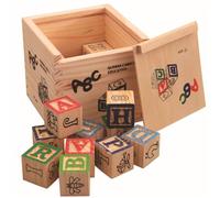 Wooden Alphabet Blocks - 27pc Printed English Building Set | Sorting Toys | 10.8cm Box Water Base Paint, Educational Math Animal Fruit Learning Toy For Over 12 Months Kids