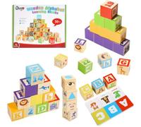 Wooden Alphabet Blocks for Toddlers 1-3 | Abc Stacking Blocks Toys for 1 2 3 Year Old Kids | One Year Old Girl Boy 1st First Birthday Number Building Blocks Learning Educational Toys
