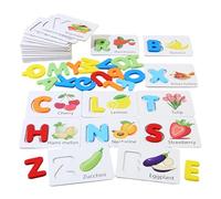 Wooden Alphabet Flash Cards, Wooden Letter Matching Card,Wooden English Letter Recognition Game - Fruit Cognition Spelling English Word Cards Toys for Pre Age