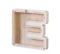 Wooden Alphabet Piggy Bank Clear Acrylic Panel Money Box Personalized Coin Savings Bank for Kids Boys Girls Adults, Birthday Home Décor (E)