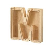 Wooden Alphabet Piggy Bank Clear Acrylic Panel Money Box Personalized Coin Savings Bank for Kids Boys Girls Adults, Birthday Home Décor (M)