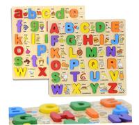 Wooden Alphabet Puzzle, 2PCS Wooden Puzzles, Shape and Color Abc Puzzle, Early Learning Alphabet Puzzles for Toddlers 1-3+