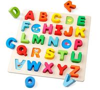 Wooden Alphabet Puzzle ABC Letters Peg Board Knob Jigsaw Blocks Early Learning Educational Toy Gift for 1 2 3 Year Old Toddler Baby Kids