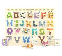Wooden Alphabet Puzzle, ABC Letters Peg Board Knob Puzzles, Early Learning Educational Toy Gift for 18Months and Up Toddler Baby Kids