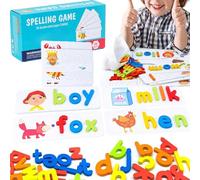 Wooden Alphabet Spelling Game for Kids, Alphabet Puzzle Toy ABC Learning Educational Toys, Fun Spell Letter Matching Game with 28 Flash Cards for Boys Girls