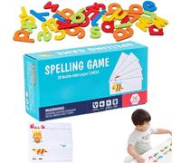 Wooden Alphabet Spelling Game for Kids, Alphabet Puzzle Toy, Spelling Games with 28 Double-Sided Word Pattern Cognition Cards & 52 Wooden Letter Blocks, Educational Toys for Girls Boys Age 3+