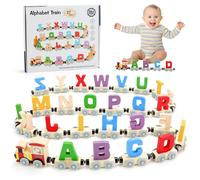 Wooden Alphabet Train Set - 27PCS Magnetic Train Cars A-Z, Montessori Educational Toy for Toddlers 3+, Early Learning & STEM Gift