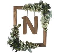 Wooden Alphabet Wreath Decorative Letter Sign For Wall Home With Hook And Rope DIY Word Display Living Room Bedroom (N, 30X20X0.5cm)