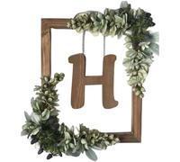 Wooden Alphabet Wreath Decorative Letter Sign For Wall Home With Hook And Rope DIY Word Display Living Room Bedroom (H, 30X20X0.5cm)