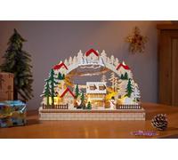 Wooden Alpine Christmas Village LED Light Up Decoration 41cm Cut-out Design Table Top Decoration | Works on a Timer | Battery Operated