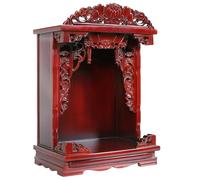 Wooden Altar Shrine, Carved Buddha Meditation Table, Home Temple for Hindu/Buddhist Worship & Religious Art Display