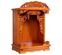 Wooden Altar Shrine, Carved Buddha Meditation Table, Home Temple for Hindu/Buddhist Worship & Religious Art Display