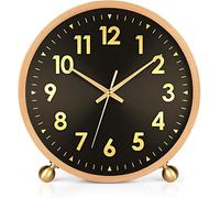 Wooden Analog Desk Clock-8" Tick-Free Table Clock for Bedroom Office(gold) | Battery Powered Quiet Timepiece, silent tickless quartz mechanism Minimalist Wooden Clock, for Living Room Decoration