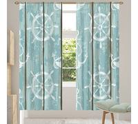 Wooden Anchor Rudder Sheer Voile Curtain for Living Room/Bedroom/Kitchen Windows, Nautical Theme Home Decorative Drapes 2 Panels 78" Length