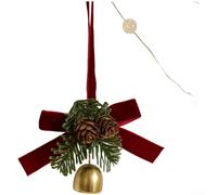 Wooden and Plastic Christmas Bell Bow Pinecone Berry Wreath Ornament Hanging Decor Suitable for Tree and Car (Style D)