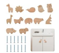 Wooden Animal Cabinet Knobs, Decorative Wood Dresser Knobs, Cute Cartoon Animal Drawer Knobs with M4 x 30mm Screws for Cabinets Closet Drawer Furniture (12 pcs)