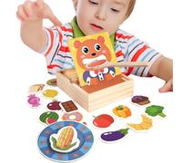 Wooden Animal Feeding Toy - 3+ Years Old Toddler Pretend Play Set Early Educational Game, Interactive 30 Assorted Food Items Matching Puzzle With Storage Box | Realistic Childhood Brain Development Fo
