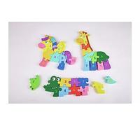 Wooden Animal Number Puzzles for Kids, Educational Learning Toys Set with Horse, Giraffe and Crocodile Designs, Colorful 10-Piece Jigsaw Set