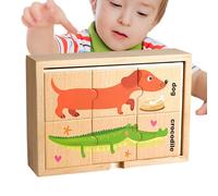 Wooden Animal Puzzle - Animals Peg Puzzles | Preschool Learning Educational Puzzlle | 3+ Year Old Cartoon Wooden Box Shape Matching, Early English Word Recognition For Children Boys