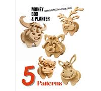 Wooden Animal Scroll Saw patterns:: Money bank & Planter: Vol.6
