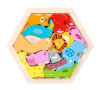 Wooden Animal Stacking Puzzles Chunky Montessori Jigsaw Toys Wooden Hexagon Puzzle for Kids, Educational Preschool Learning Toys, Toddler Birthday Gifts