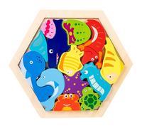 Wooden Animal Stacking Puzzles Chunky Montessori Jigsaw Toys Wooden Hexagon Puzzle for Kids, Educational Preschool Learning Toys, Toddler Birthday Gifts