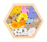 Wooden Animal Stacking Puzzles Chunky Montessori Jigsaw Toys Wooden Hexagon Puzzle for Kids, Educational Preschool Learning Toys, Toddler Birthday Gifts