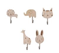 Wooden Animal Wall Hooks Set - Animal Theme Decorations with Cat, Lion, Rabbit, Giraffe, Elephant Shapes - Perfect for Kids Room, Nursery, Bedroom Decor, Cute Wooden Hangers for Children’s Rooms