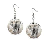 Wooden Animals Cute Elephant Earrings for Women Lightweight Dangle Earrings Ethnic Geometric Round Earring Vintage Retro Jewelry Gift for Daily Wear Wedding Party Graduation