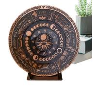 Wooden Annual Wheel Calendar, Astrological Dowsing Board with Stand, Heavenly Sabbath Christmas Decoration for Home, Office, Cafe, Shop, Yoga Studio, Salt