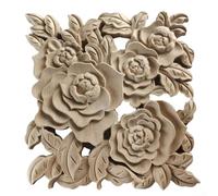 Wooden Applique Decorative Onlay Carved Flower Design Furniture Embellishment European Style Ornamental Wood Carving for Door Cabinet Mirror Wall Home Decor