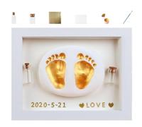 Wooden Art Photo Frame, Baby Keepsake Kit, Fetal Hair Collection Bottle, Baby Handprint Kit, Baby Footprint Kit with Wooden Art Frame Handprint and Footprint Making Kit with Safe Paint for