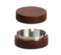 Wooden Ash-tray with Lid and Stainless Steel Liner Windproof Design for Large Capacity Container for Ash Collection (silver)