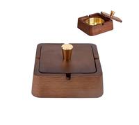 Wooden Ash Tray with Lid Smokeless Ashtray with Stainless Steel Liner Portable Windproof Outdoor Small Ash Can for Home Office Patio Decorative Smoking Accessories (Brown Square)