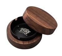 Wooden Ashtray with Lid Round Stainless Steel Liner Detachable 3 Slot Ash Tray Odor-proof Non-slip Bottom Ash Trays Gift for Husband Boyfriend Ashtray with Lid Smell Proof Cool Ashtray Ashtrays