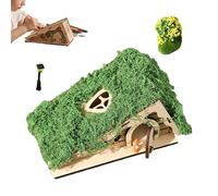 Wooden Assembled Fairy House - Triangular Fairy House Kit With Moss Trees | DIY Color Doodle Bookshelf Decoration | For Kids Girls Daughter Holiday Home Party Windowsill Desk