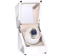 Wooden Automatic Single Watch Winder, Green or White Paint Craft, Two Power Drive Modes, Quiet Motors, Fit Lady and Man Watches,White