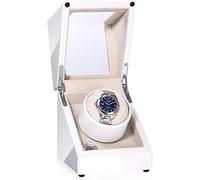 Wooden Automatic Single Watch Winder, Green or White Paint Craft, Two Power Drive Modes, Quiet Motors, Fit Lady and Man Watches,White