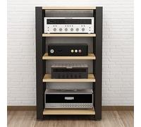 Wooden AV Media Stand for CD Player & Entertainment Storage, 100cm Stereo Cabinet for DVD Players, Game Consoles & TV Box, Stylish Yellow Tower Design