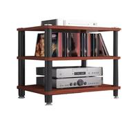Wooden AV Stand with Steel Pipe Open Video Shelf for Home Office Home Theater 3-Tier Media Tower Stylish Storage Solution (Brown)