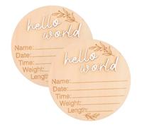 Wooden Baby Announcement Sign 2pcs Circular Birth Time Keepsake Board | Brown Wood, Decorative Cute Style, Photo Prop and Gift for Newborn Arrivals, Party Decor Use